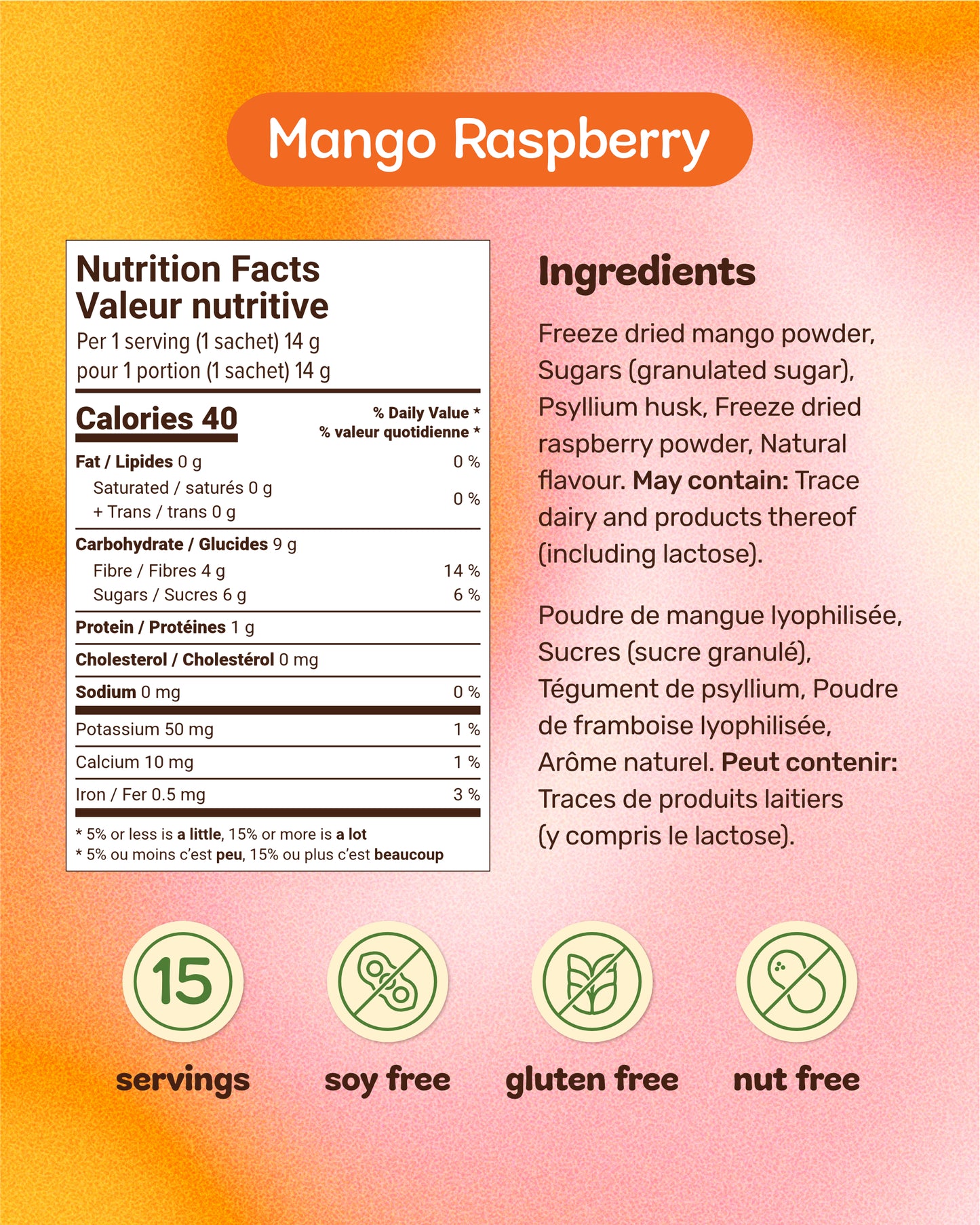 High Fibre Instant Smoothie Mango Raspberry Flavour